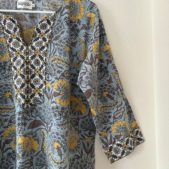 Exclusively for Signals Tunic Top Women's XL Floral India Boho Asymmetric Hem - Picture 3 of 9